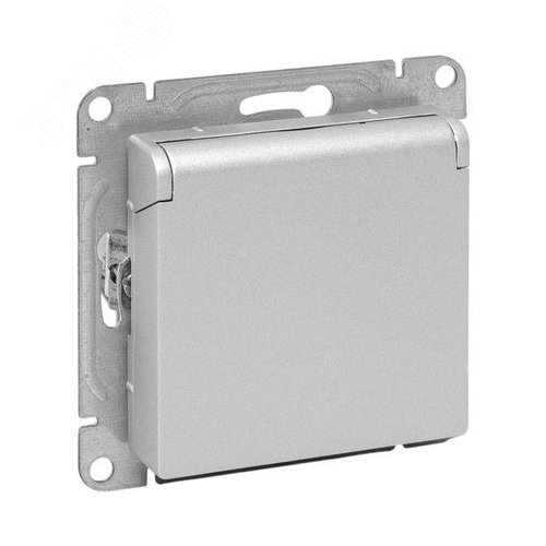 Эпика Механизм розетки 16А IP44 с заземлением со шторками c крышкой алюминий EKF - фото 1