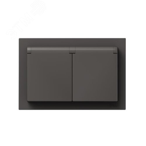 Механизм розетки двойной  16А  IP44  с заземлением  со шторками  с рамкой  с крышками  мокко Эпика EKF - фото 1