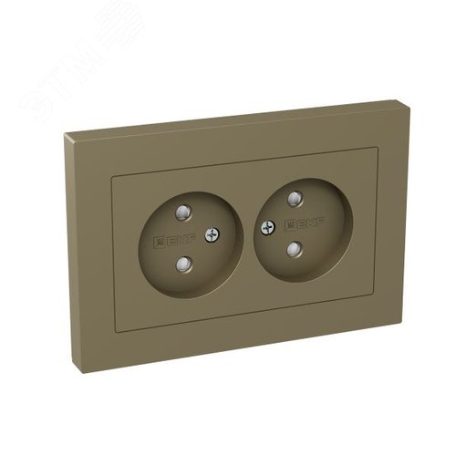 Механизм розетки двойной  16А  без заземления  со шторками  с рамкой  шампань Эпика EKF - фото 2