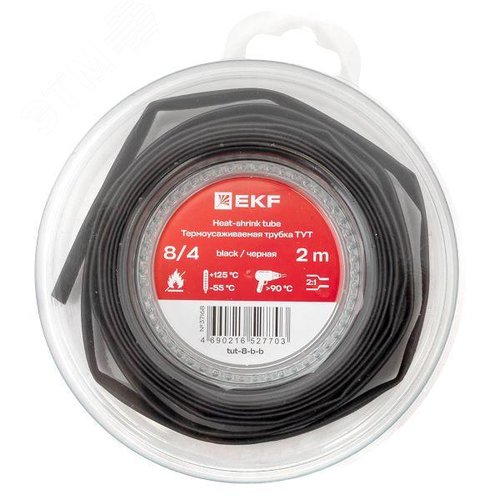 ТУТ нг 8/4 черная ролик 2 м EKF - фото 1