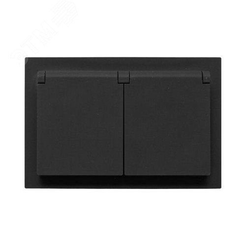 Эпика Механизм розетки двойной 16А IP44 с заземлением со шторками с рамкой с крышками черный EKF - фото 4