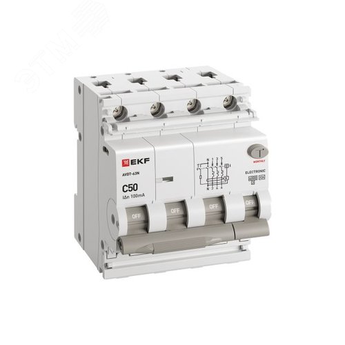 Выключатель автоматический дифференциального тока 3P+N 50А 100мА AC эл АВДТ-63N D63N46EA50C100 PROXIMA EKF - фото 3