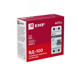 Выключатель дифференциального тока (УЗО) ВД-100 2P 40А/100мА (электромеханическое) PROxima elcb-2-40-100-em-pro EKF - 3