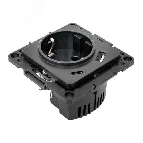 Стокгольм Механизм Розетки 1-местной с/з, USB A+C 16А винтовые клеммы черный с защ. штор. EKF - фото 6