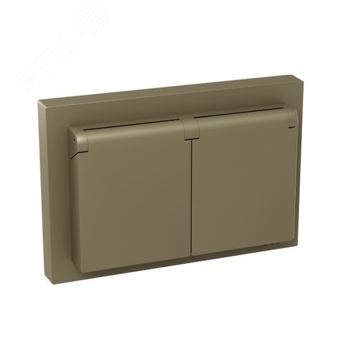 Механизм розетки двойной  16А  IP44  с заземлением  со шторками  с рамкой  с крышками  шампань Эпика EKF - фото 3