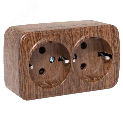 Розетка двухместная ОП Минск 16А с заземлением темное дерево - фото 1