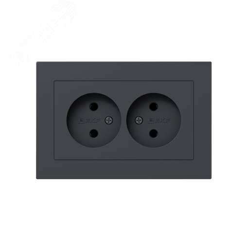 Механизм розетки двойной  16А  без заземления  без шторок  с рамкой  графит Эпика EKF - фото 1