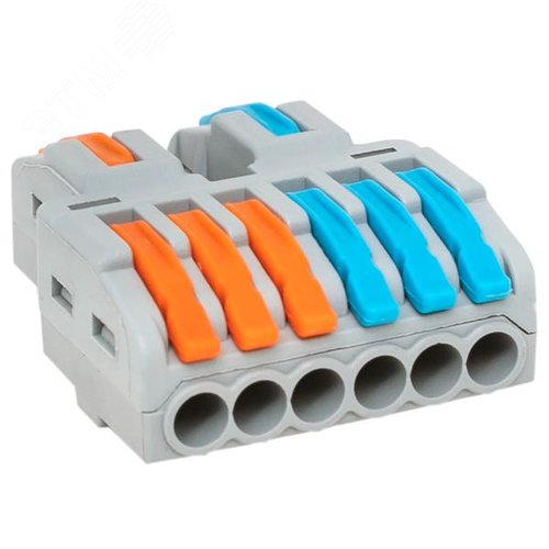 Изображение товара Строительно-монтажная клемма СМК 222-426 разветвительная 6 выходов 0,08-4 мм2 EKF (шт)
