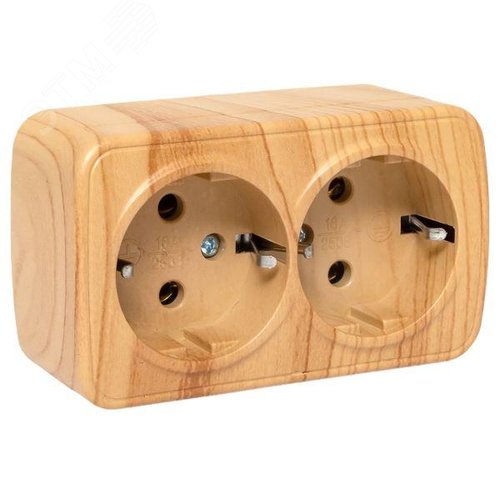 Изображение товара Розетка 2-местная ОП Минск 16А с заземлением светлое дерево (шт)