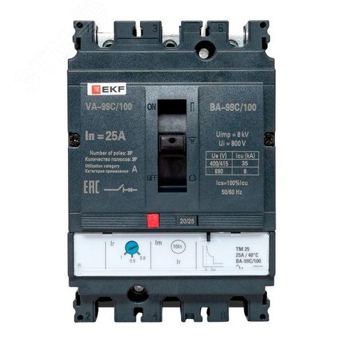 Изображение товара Выключатель автоматический ВА-100А 36кА ВА-99С/25 термический расцепитель (шт)