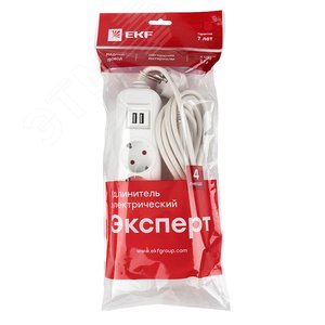 Удлинитель Эксперт 4 гнезда 3 метра 16А/3, кВт с2 USB 2,1А ПВС 3х1 - фото 2