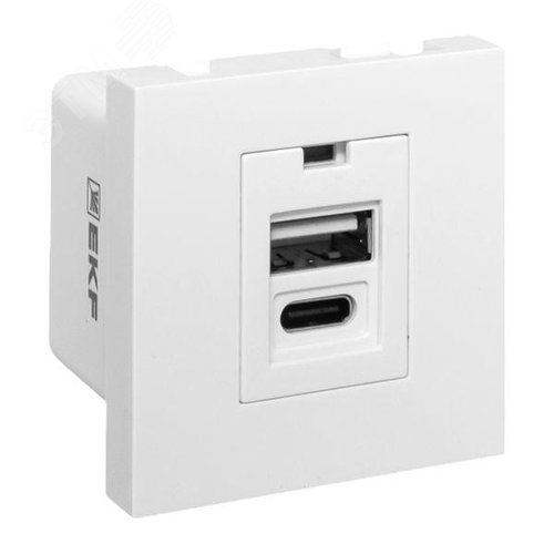 Изображение товара Розетка USB A+C, 2.1А, 2 гнезда, без индикатора, белая EKF (шт)