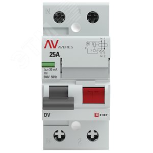 Устройство защитного отключения DV 2P 25А/30мА (AC) AVERES rccb-2-25-30-ac-av EKF - 2