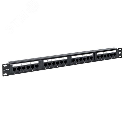 Патч-панель TERACOM 19'' Cat.5E 1U неэкранированная UTP 24 порта RJ-45 110 IDC с органайзером - фото 1