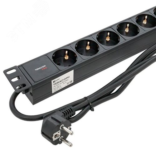 Блок розеток PDU TERACOM PRO 19' 1U 16А/250В 9 роз. Schuko шнур 2 м 3x1.5 мм2 вилка Schuko корпус алюминий черный - фото 6
