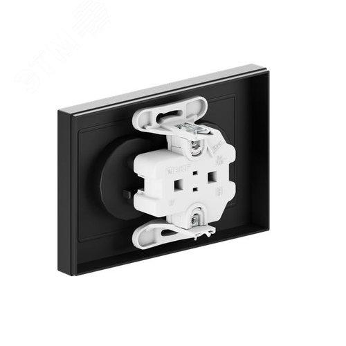 Эпика Механизм розетки двойной 16А без заземления без шторок с рамкой черный EKF - фото 4