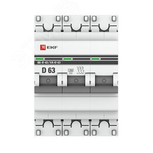 Выключатель автоматический трехполюсный 63А D ВА47-63 4.5кА PROxima - фото 2