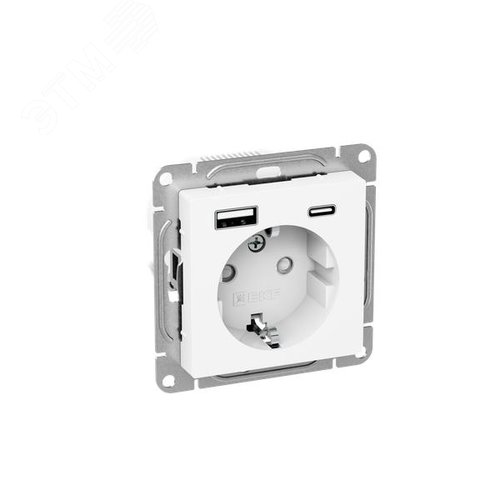 Механизм розетки с USB-A+С - 2шт, 16А, с заземлением, со шторками, белый Эпика EKF - фото 2