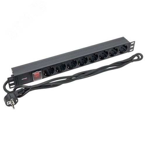 Блок розеток PDU TERACOM PRO 19'' 1U 16А/250В 8 розеток Schuko с выключателем шнур питания длиной 2 метра сечение 3x1.5 мм2 вилка Schuko корпус пластик черный - фото 3