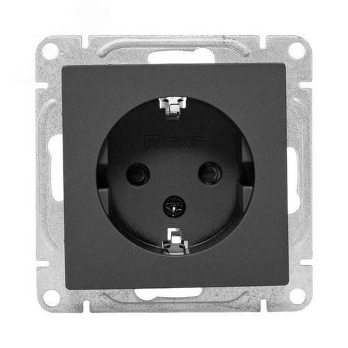 Эпика Механизм розетки 16А с заземлением со шторками черный EKF - фото 2