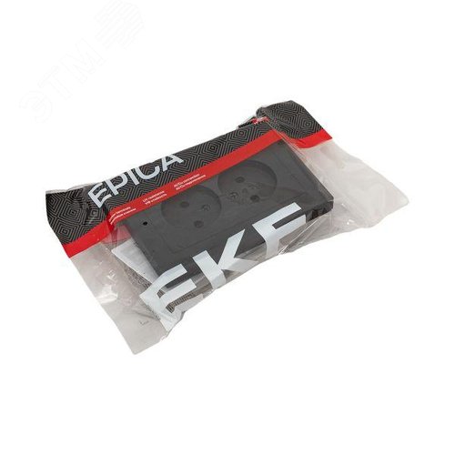 Эпика Механизм розетки двойной 16А без заземления со шторками с рамкой черный EKF - фото 8