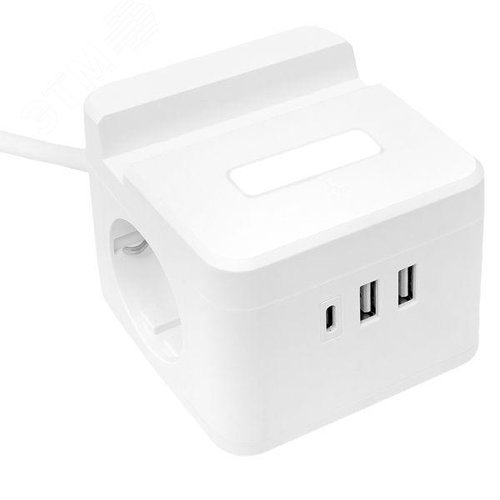 Удлинитель куб 2 гнезда 1USB + 2 Type C с быстрой зарядкой, подставкой под телефон и ночником 1, 3 метра 1 мм2 - фото 14