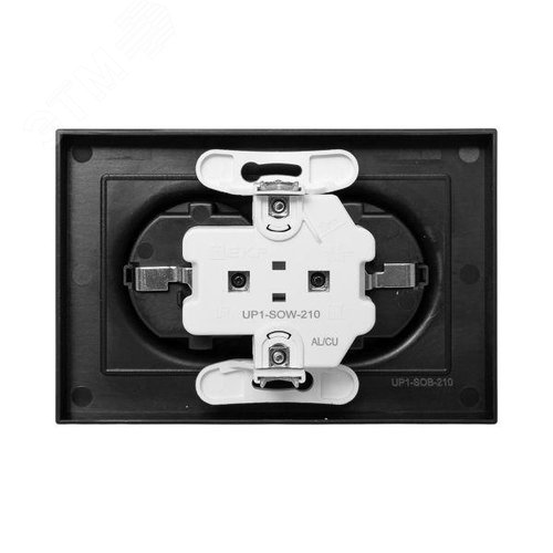 Эпика Механизм розетки двойной 16А с заземлением без шторок с рамкой черный EKF - фото 4