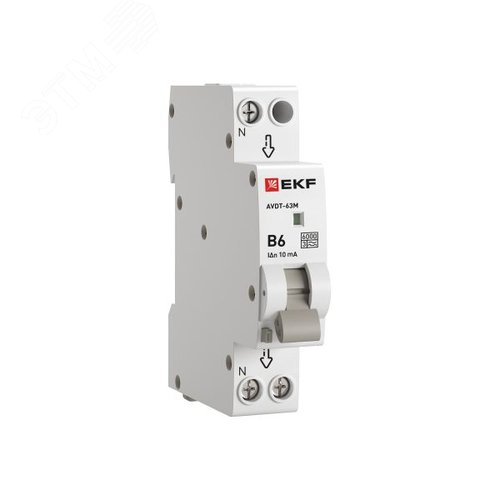 Выключатель автоматический дифференциального тока АВДТ-63М 1P+N (18 м) 6А 10мА характеристика B тип A электронный 6кА PROXIMA - фото 1