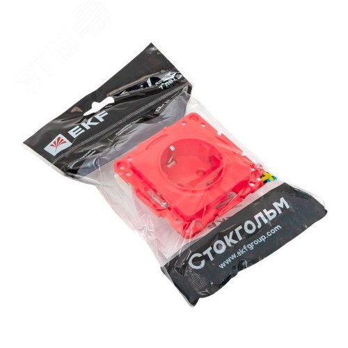 Стокгольм Механизм Розетки 1-местной с/з 16А винтовые клеммы красный с защ. штор. EKF - фото 9