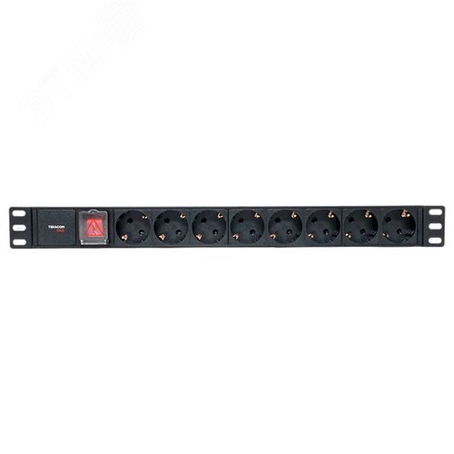 Блок розеток PDU TERACOM PRO 19'' 1U 10А/250В 8 розеток Schuko с выключателем без шнура питания входной разъем C14 корпус алюминий черный - фото 2
