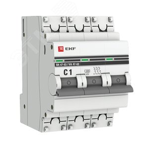 Выключатель автоматический трехполюсный 1А С ВА47-63 4.5кА PROxima - фото 1