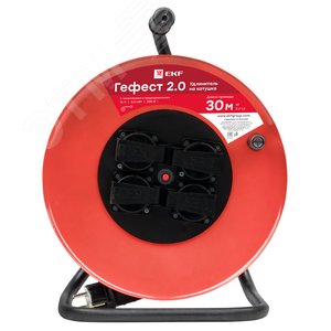 Удлинитель на катушке Гефест 2.0 4 гнезда 50м с заземлением и предохранителем ПВС 3*1,5 16А/3,5к Вт IP44 PROxima - фото 1