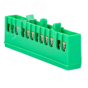 Изображение товара Шина 0 PE (6х9мм) 12 отверстий латунь зеленый изолированный корпус на DIN-рейку PROxima (шт)