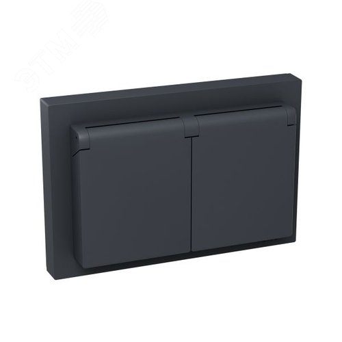 Механизм розетки двойной  16А  IP44  с заземлением  со шторками  с рамкой  с крышками  графит Эпика EKF - фото 3