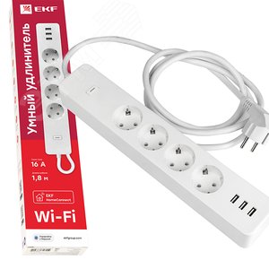 Умный удлинитель Connect Wi-Fi c USB RCE-1-WF EKF - 2