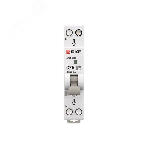 Выключатель автоматический дифференциального тока АВДТ-63М 1P+N (18 м) 25А 30мА характеристика C тип АС электронный 6кА PROXIMA - фото 3