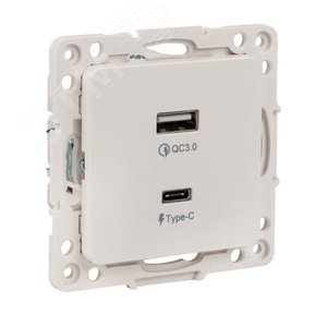 Изображение товара Стокгольм Механизм Розетки с 2USB type-A + type-C белый (шт)