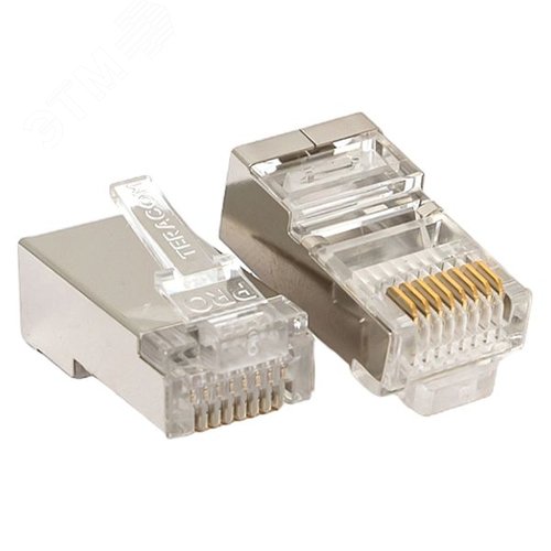 Коннектор RJ-45 TERACOM PRO экранированный 8P8C 30мкд Cat.5E универсальный (1 упак. - 20шт.) - фото 1