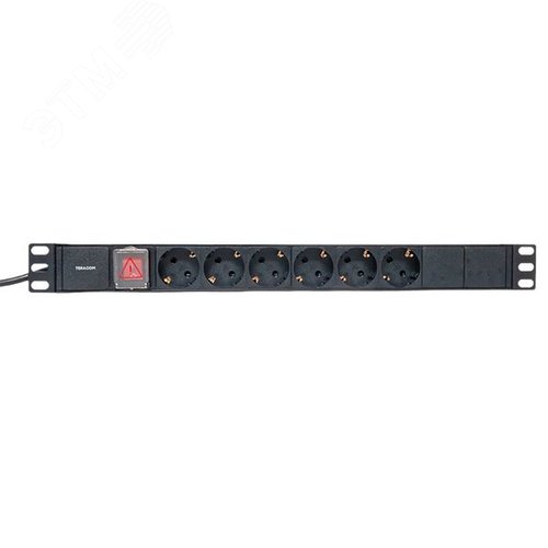 Блок розеток PDU TERACOM 19' 1U 16А/250В 6 роз. Schuko с выключателем шнур 2 м 3x1.5 мм2 вилка Schuko корпус пластик черный - фото 2