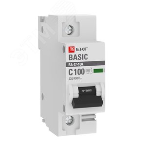 Автоматический выключатель 1P 100А (C) 10kA ВА 47-100 Basic mcb47100-1-100C-bas EKF