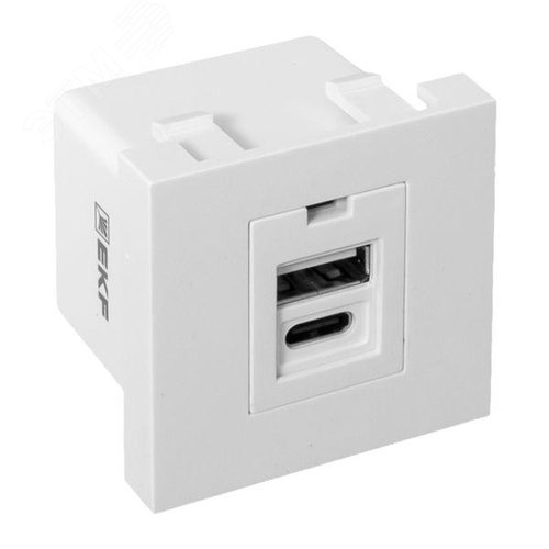 Розетка USB A+C, 2.1А, 2 гнезда, без индикатора, белая EKF - фото 6