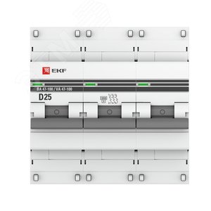 Автоматический выключатель ВА 47-100 3P 25А (D) 10kA PROxima mcb47100-3-25D-pro EKF - 2