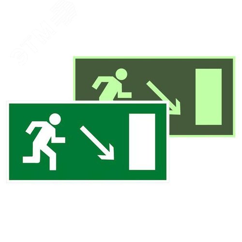 Изображение товара Знак эвакуационный E 07 ''Направление к эвакуационному выходу направо вниз'' 150х300 мм, пластик с покрытием фотолюминесцентным ГОСТ Р 12.4.026-2001 (шт)