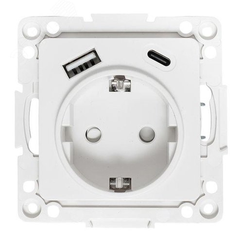 Стокгольм Механизм Розетки 1-местной с/з, USB A+C 16А винтовые клеммы белый с защ. штор. EKF - фото 1