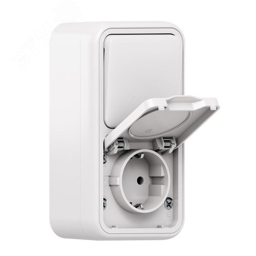 Блок: розетка и выключатель, одноклавишный, проходной ОП, винтовые клеммы белый, Бронто EKF - фото 2