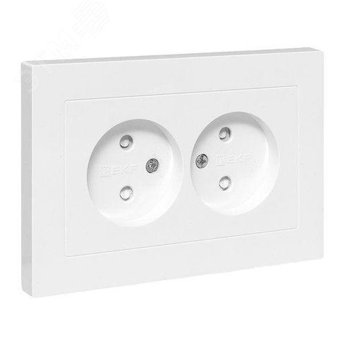 Эпика Механизм розетки двойной 16А без заземления со шторками с рамкой белый EKF - фото 1