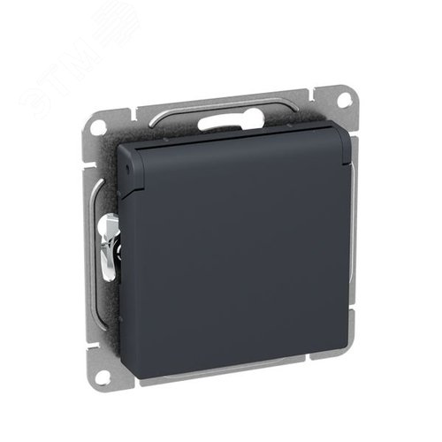 Механизм розетки  16А  IP44  с заземлением  со шторками  c крышкой  графит Эпика EKF - фото 2