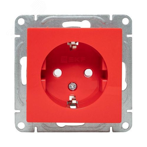 Эпика Механизм розетки 16А с заземлением со шторками красный EKF - фото 2