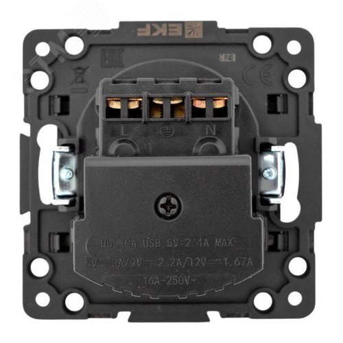 Стокгольм Механизм Розетки 1-местной с/з, USB A+C 16А винтовые клеммы черный с защ. штор. EKF - фото 3