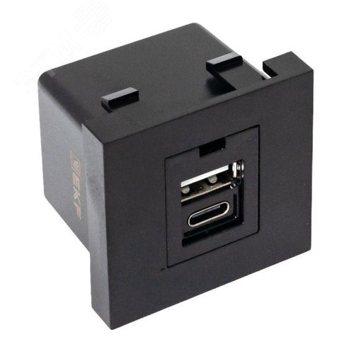Розетка USB A+C, 2.1А, 2 гнезда, без индикатора, черная, матовая EKF - фото 6